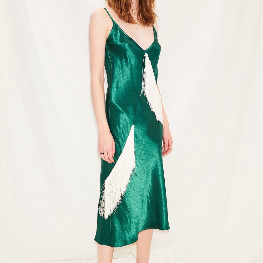 Collina Strada Satin Barbarella Fringe Dress